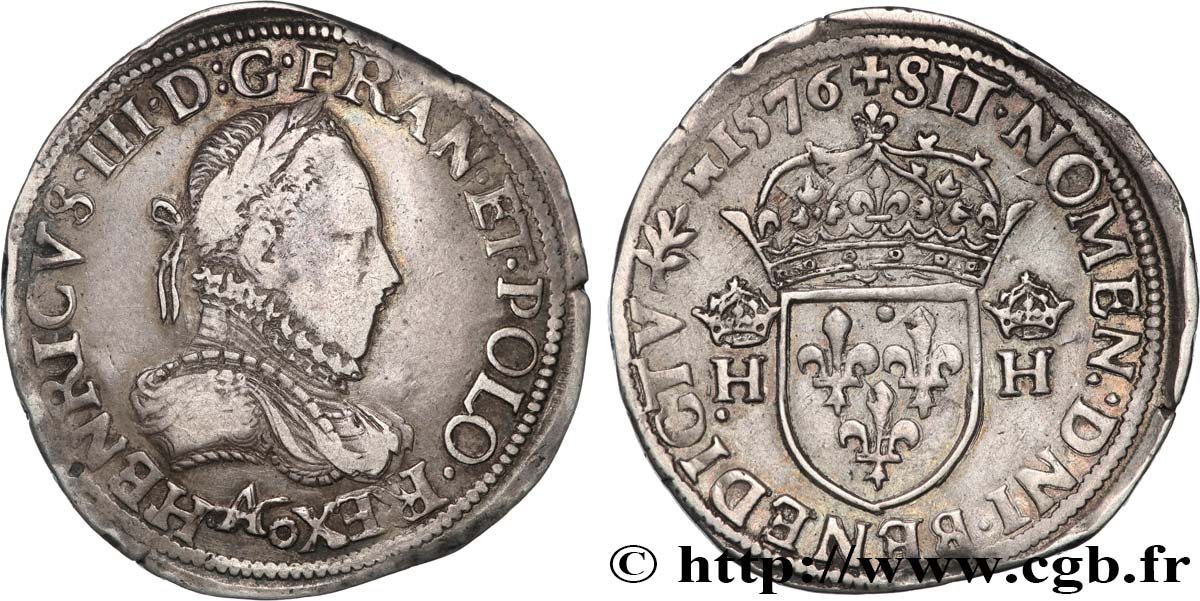 HENRY III Teston, 3e type, col gaufré 1576 Paris XF/AU