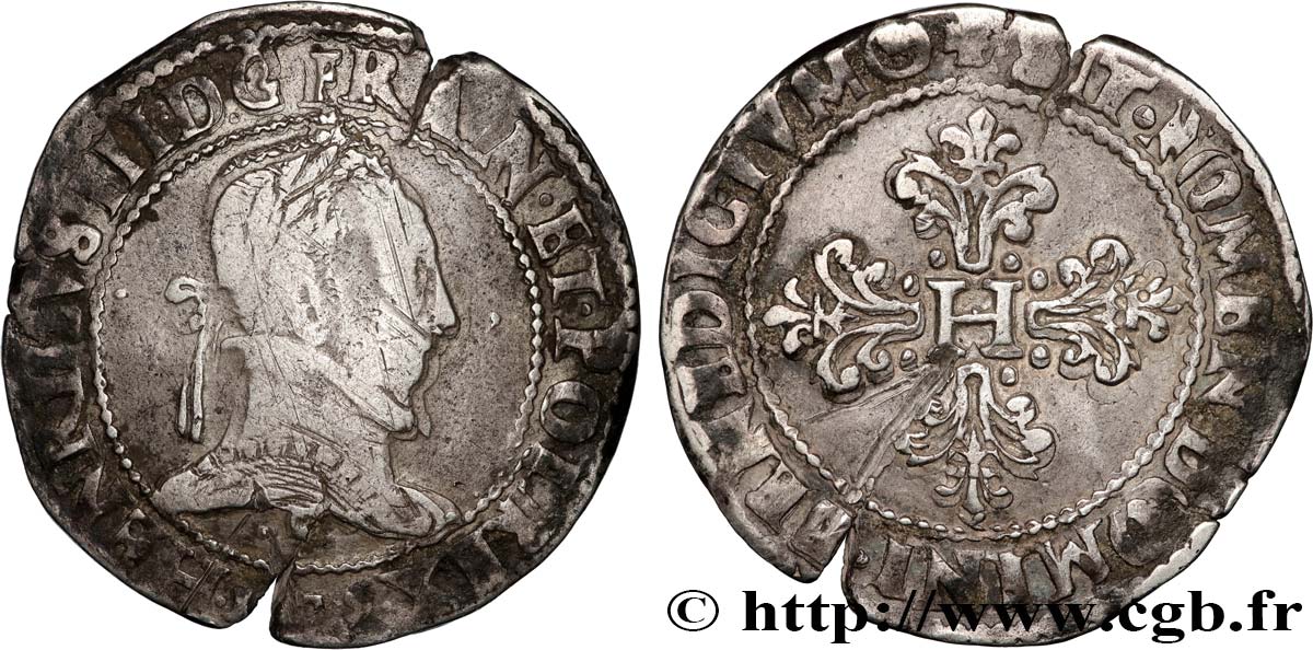 HENRI III Franc au col plat 1579 Angers TB/TB+