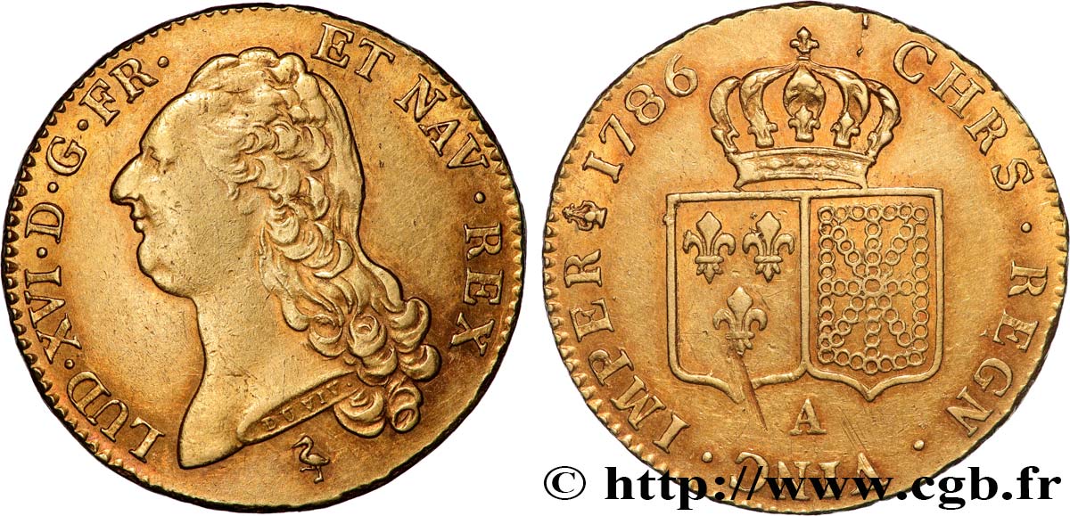 LOUIS XVI Double louis d’or aux écus accolés 1786 Paris MBC+