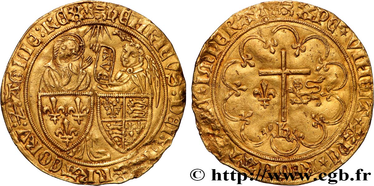 HENRY VI DE LANCASTRE - ROI DE FRANCE (1422-1453) - ROI D ANGLETERRE (1422-1461) et (1470-1471) Salut d or n.d. Rouen TTB