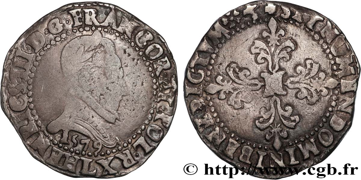 HENRI III Franc au col plat 1579 Bayonne TB+