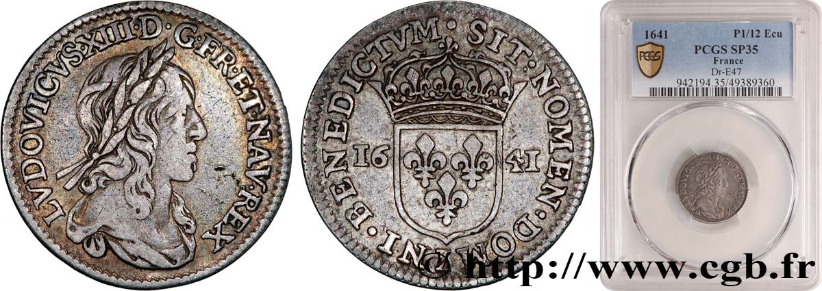 LOUIS XIII  Essai du douzième d écu, 2e type, 1er poinçon de Warin 1641 Paris, Monnaie du Louvre BC+/MBC