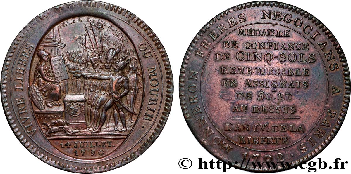 REVOLUTION COINAGE / CONFIANCE (MONNAIES DE…) Monneron de 5 sols au serment (An IV), 3e type 1792 Birmingham, Soho AU