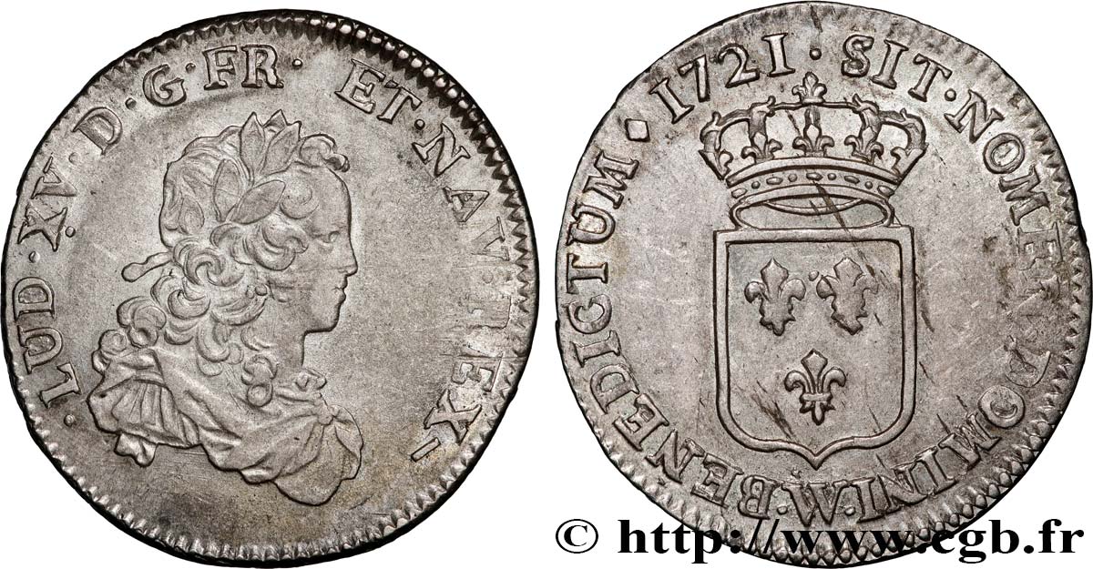 LOUIS XV THE BELOVED Tiers d écu de France 1721 Lille XF