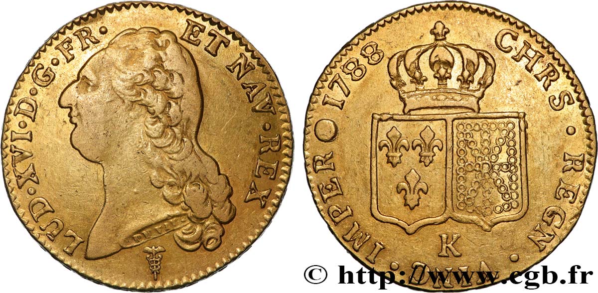 LOUIS XVI Double louis d’or aux écus accolés 1788 Bordeaux XF/AU