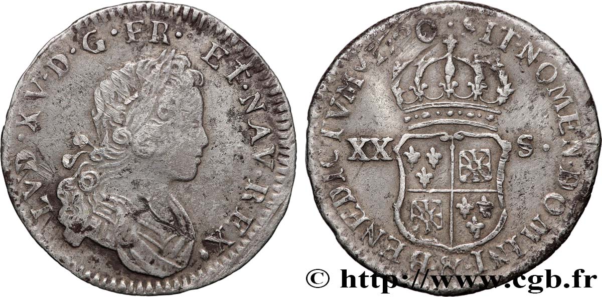 LOUIS XV THE BELOVED XX sols de Navarre 1720 Aix-en-Provence VF/VF