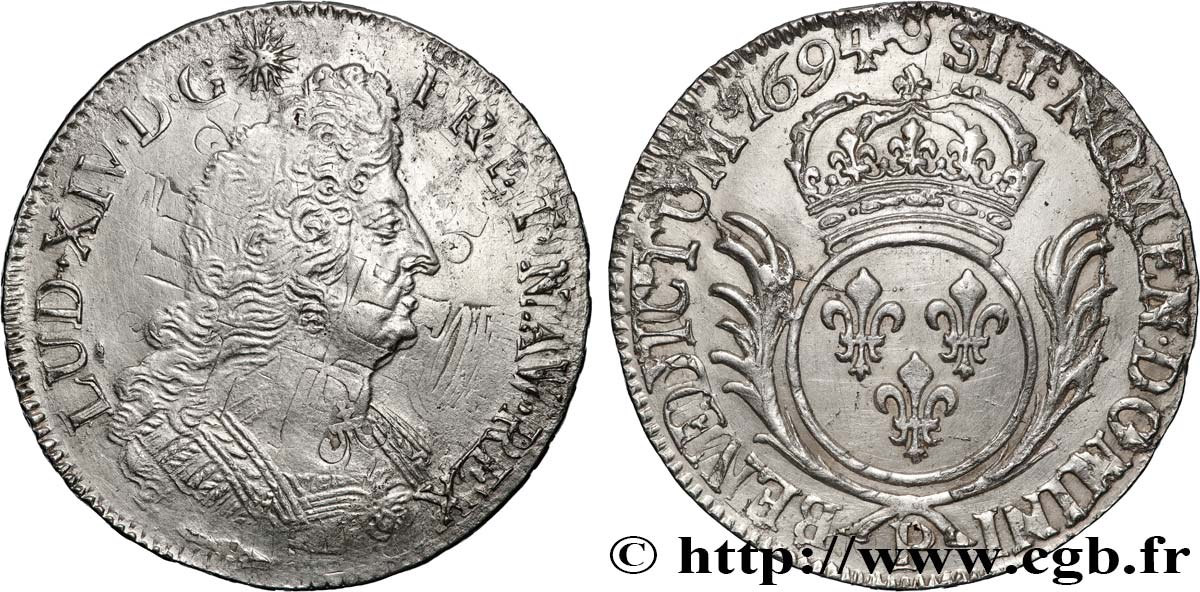 LOUIS XIV LE GRAND OU LE ROI SOLEIL Demi-écu aux palmes 1694 Dijon TTB/TTB+