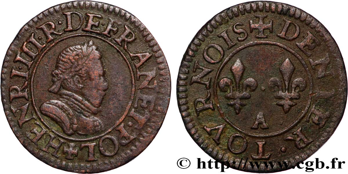 HENRY III Denier tournois, 1er type de Paris n.d. Paris, Moulin des Étuves SS/fVZ