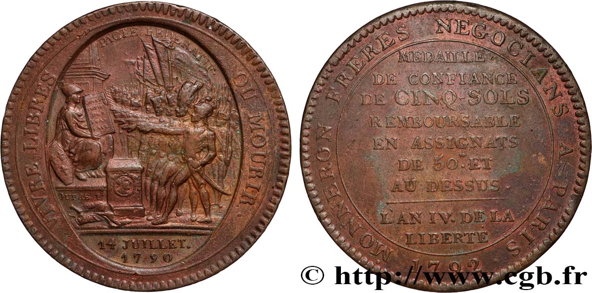 REVOLUTION COINAGE / CONFIANCE (MONNAIES DE…) Monneron de 5 sols au serment (An IV), 3e type 1792 Birmingham, Soho AU