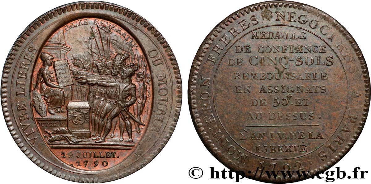 REVOLUTION COINAGE / CONFIANCE (MONNAIES DE…) Monneron de 5 sols au serment (An IV), 3e type 1792 Birmingham, Soho AU/AU