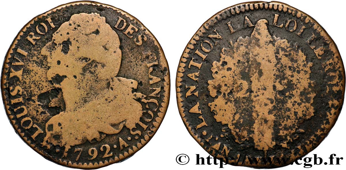 LOUIS XVI 2 sols dit  au faisceau , type FRANÇOIS 1792 Paris F