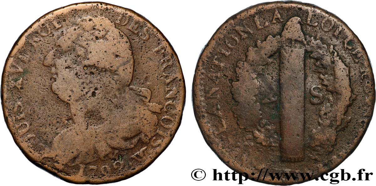 LOUIS XVI 2 sols dit  au faisceau , type FRANCOIS 1792 Lille MB