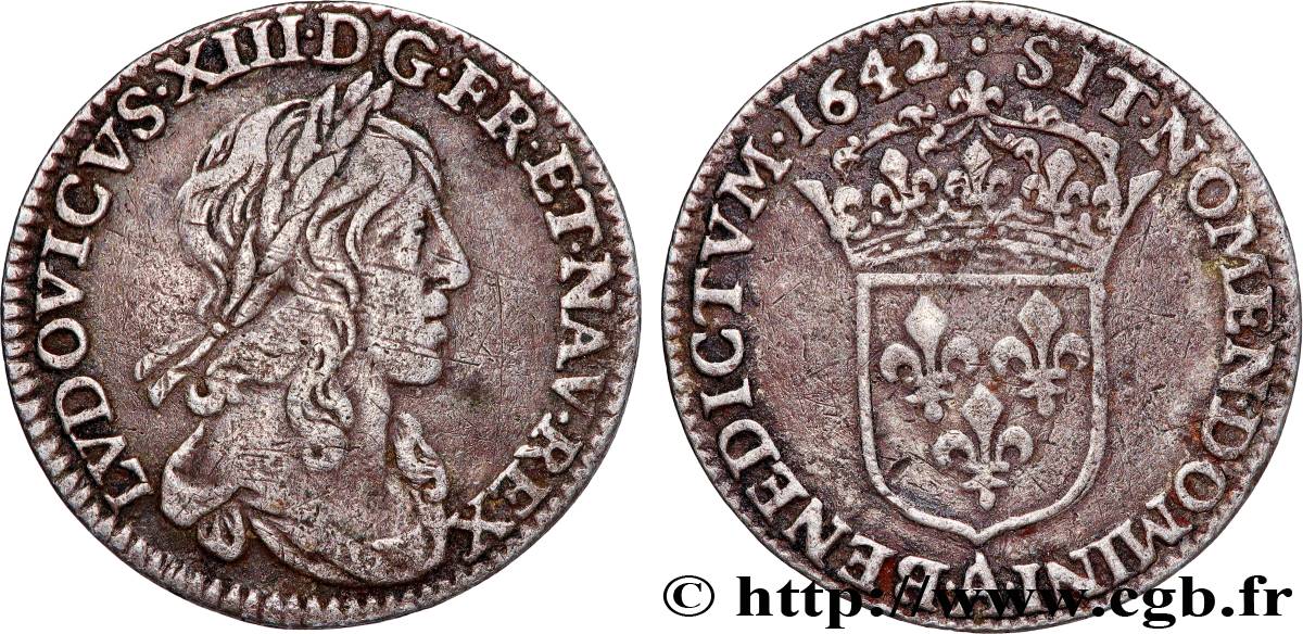 LOUIS XIII  Douzième d écu, buste drapé (1er buste de Jean Warin) 1642 Paris, Monnaie de Matignon q.BB