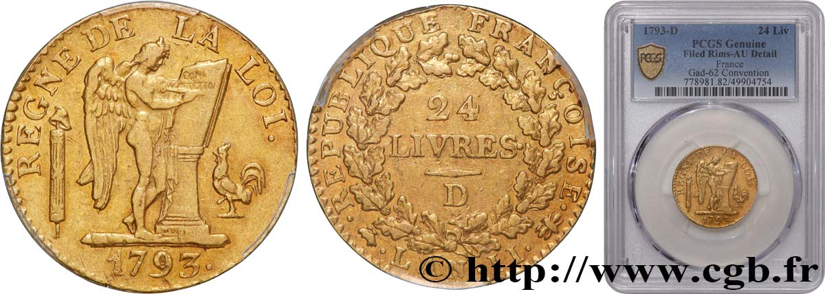 THE CONVENTION 24 livres au génie 1793 Lyon XF