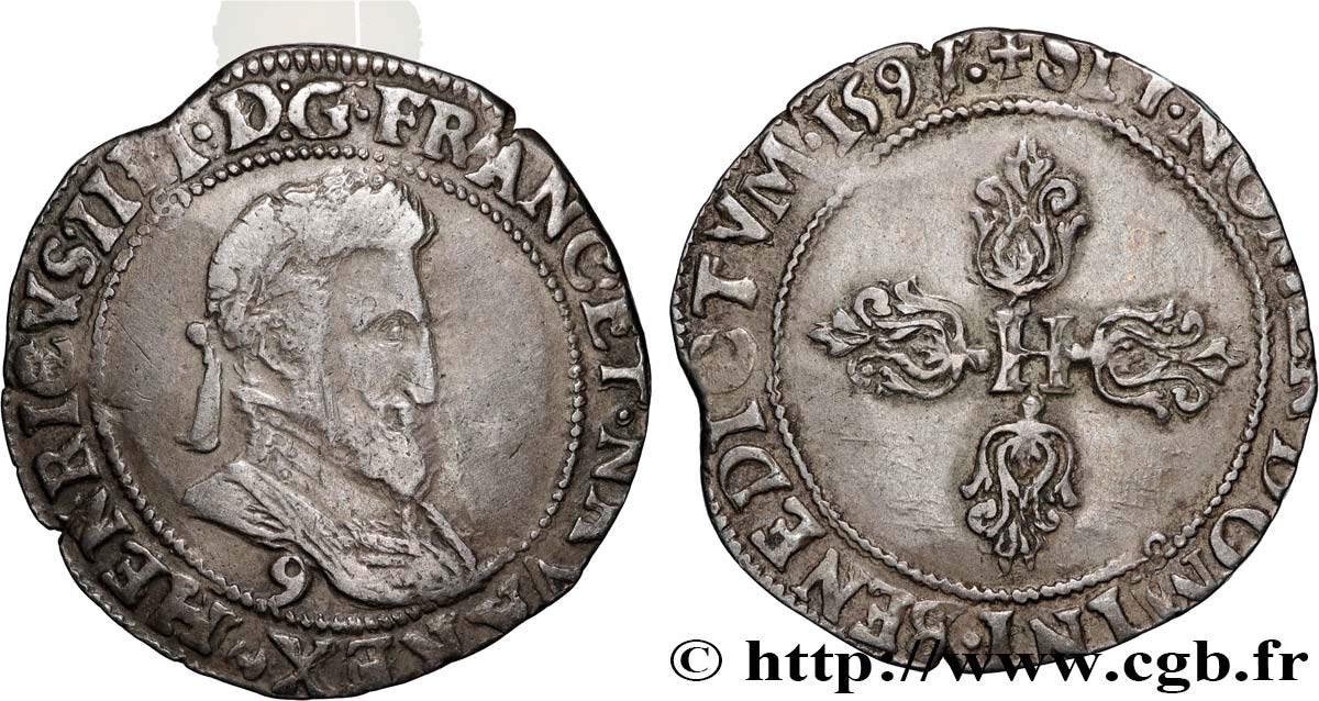 HENRY IV Demi-franc, type de Rennes (effigie locale) 1597 Rennes BB/q.SPL