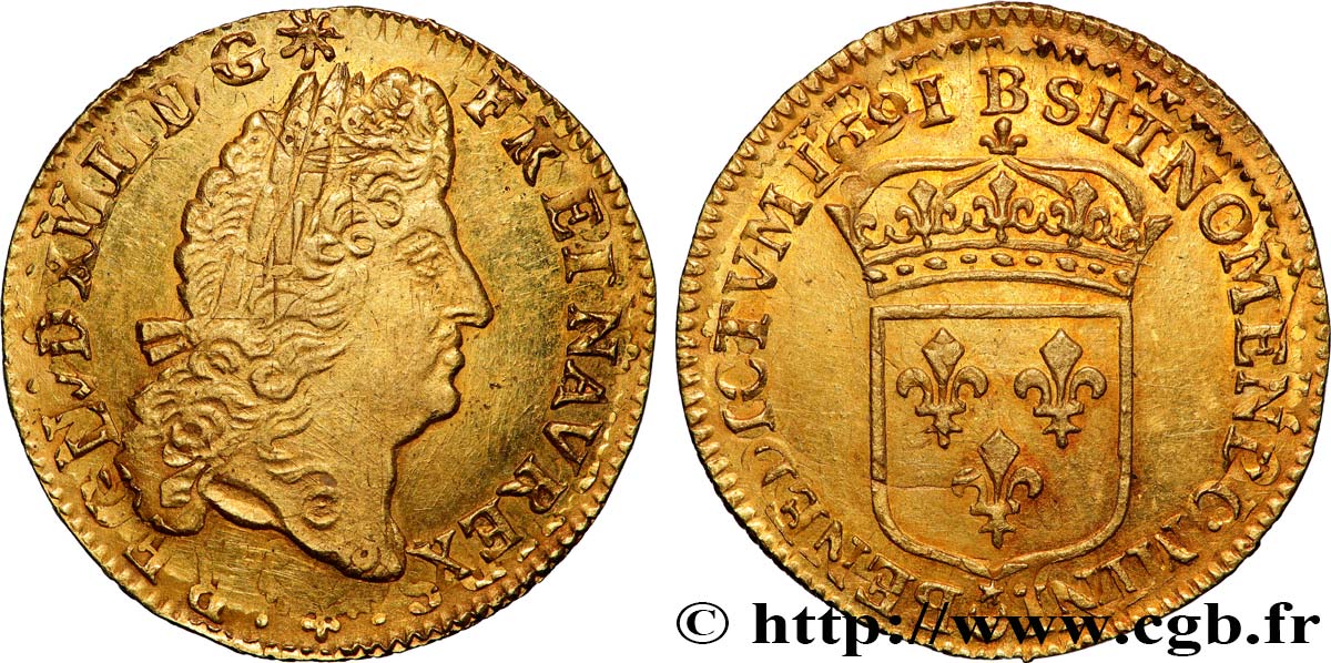 LOUIS XIV  THE SUN KING  Louis d or à l écu 1691 Rouen VZ