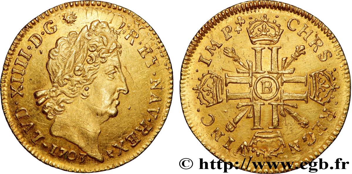 LOUIS XIV LE GRAND OU LE ROI SOLEIL Louis d’or aux huit L et aux insignes 1703 Rouen SUP