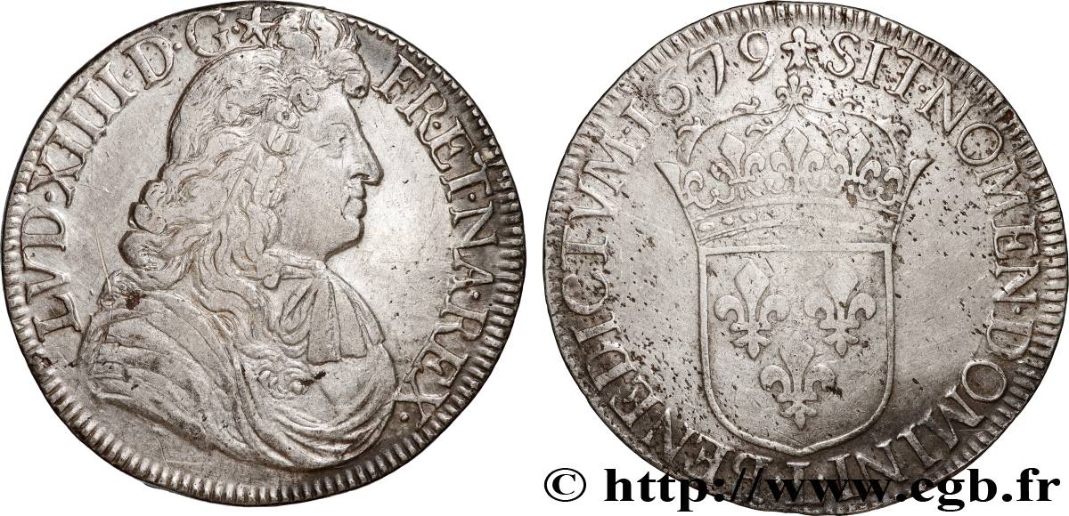 LOUIS XIV LE GRAND OU LE ROI SOLEIL Écu, portrait à la cravate courte 1679 Bayonne TB+