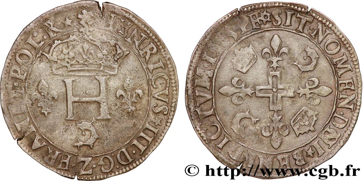 HENRY III Double sol parisis du Dauphiné 1585 Grenoble MBC+