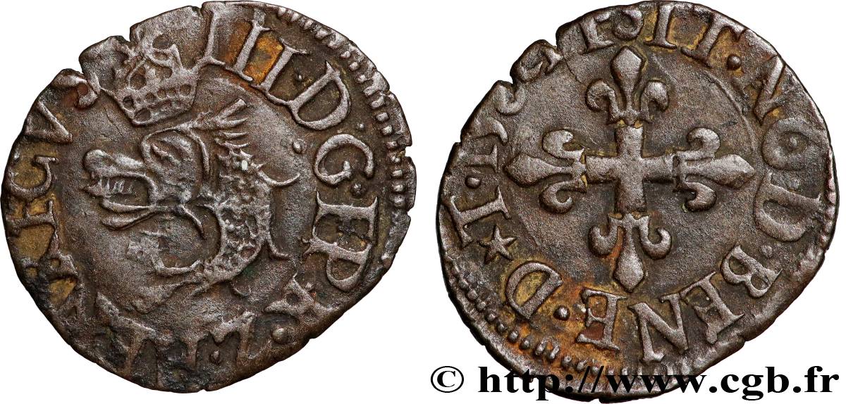 HENRY III Liard du Dauphiné, 1er type 1582 Grenoble AU/VF