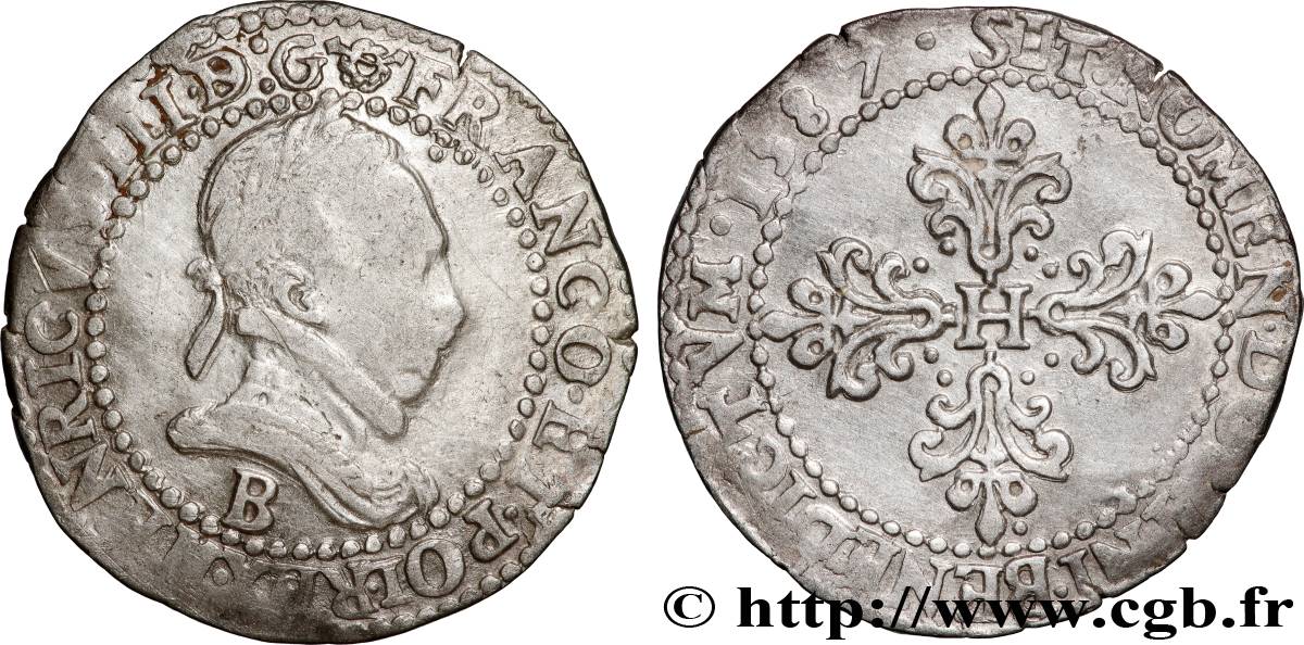 HENRI III Demi-franc au col plat 1587 Rouen TTB+