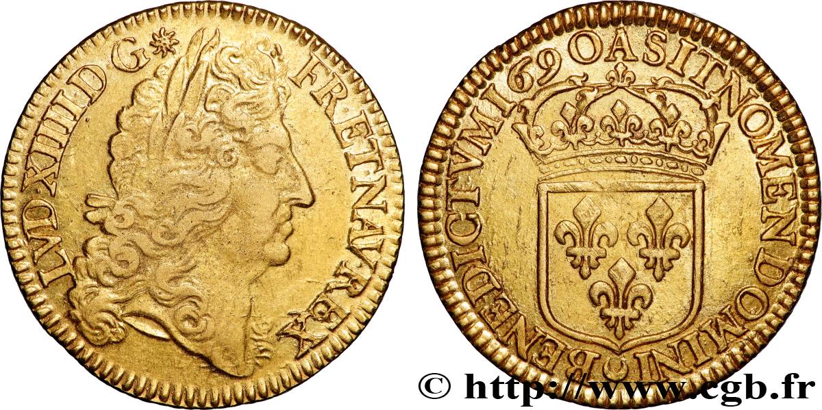 LOUIS XIV  THE SUN KING  Double louis d or à l écu 1690  Paris AU/AU