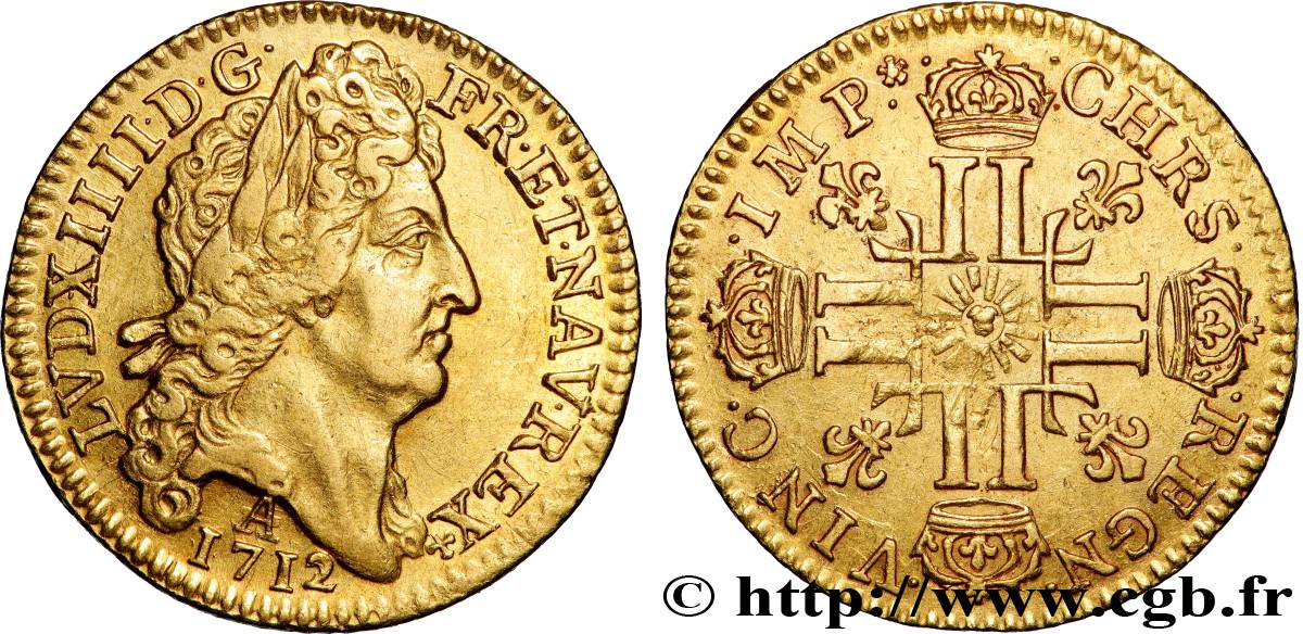 LOUIS XIV  THE SUN KING  Louis d or au soleil 1712 Paris XF/AU