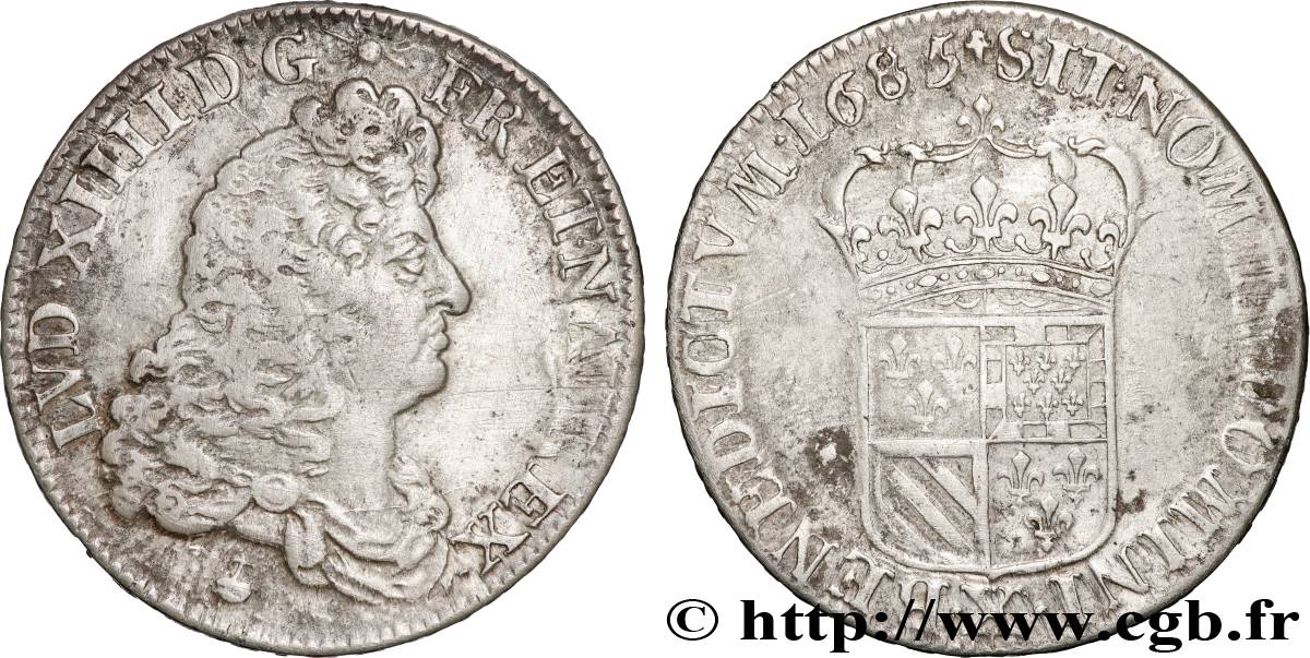 LOUIS XIV LE GRAND OU LE ROI SOLEIL Demi-écu de Flandre 1685 Amiens TB+