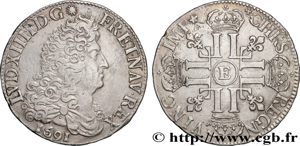 LOUIS XIV LE GRAND OU LE ROI SOLEIL Demi-écu aux huit L, 1er type 1691 Tours TTB