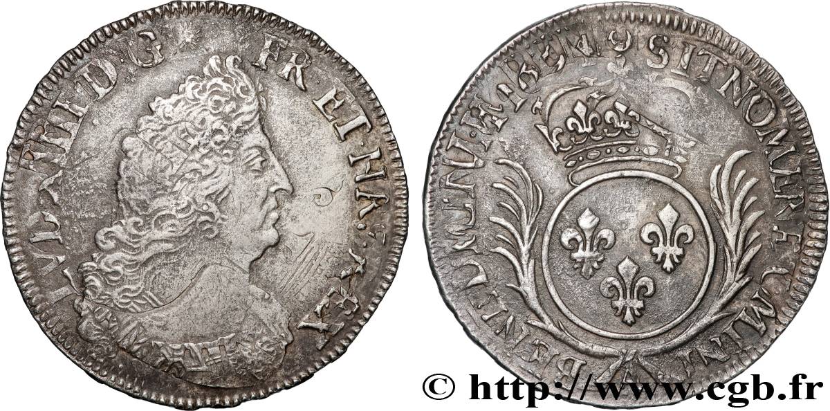 LOUIS XIV  THE SUN KING  Demi-écu aux palmes 1694 Paris fSS/SS