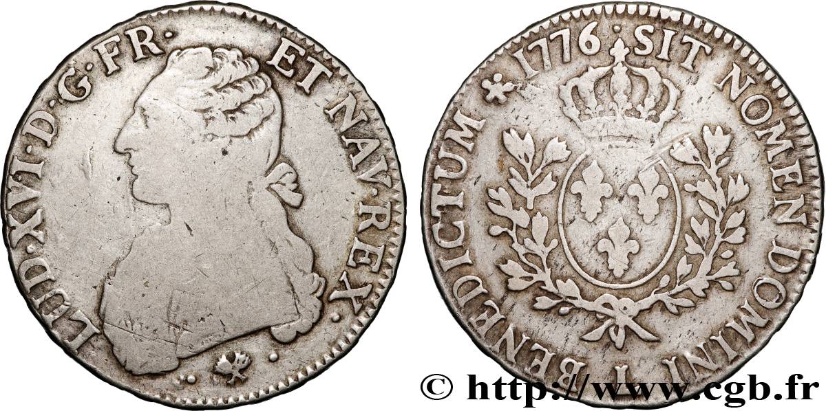 LOUIS XVI Écu aux branches d olivier 1776 Bayonne TB/TB+