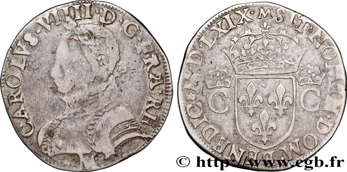 CHARLES IX Teston, 2e type 1569 Toulouse MB/q.BB