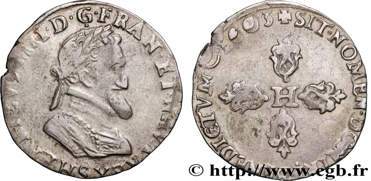 HENRI IV LE GRAND Demi-franc, type de Troyes 1603 Troyes TB+