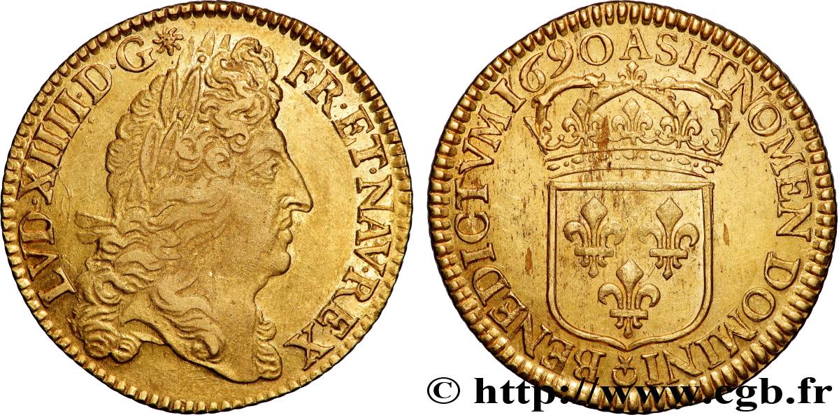 LOUIS XIV LE GRAND OU LE ROI SOLEIL Double louis d or à l écu 1690  Paris TTB+