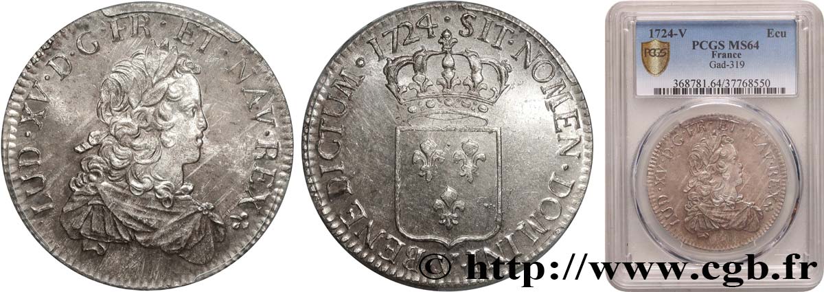 LOUIS XV DIT LE BIEN AIMÉ Écu de France 1724 Troyes SPL64