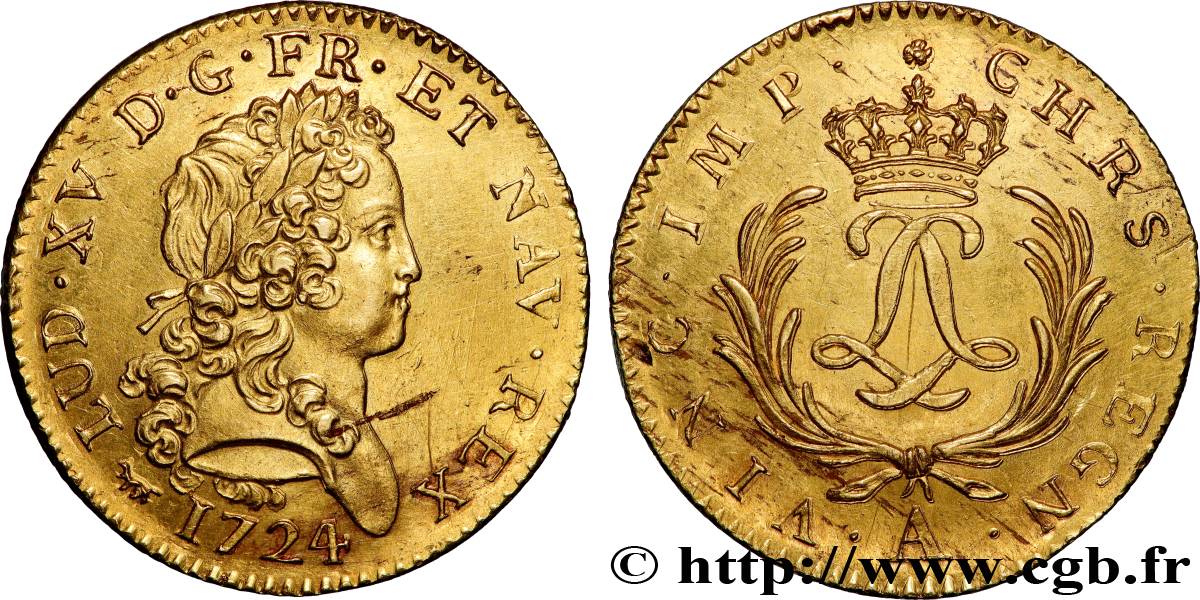 LOUIS XV DIT LE BIEN AIMÉ Double louis d’or aux deux L entrelacées et aux palmes 1724 Paris SUP