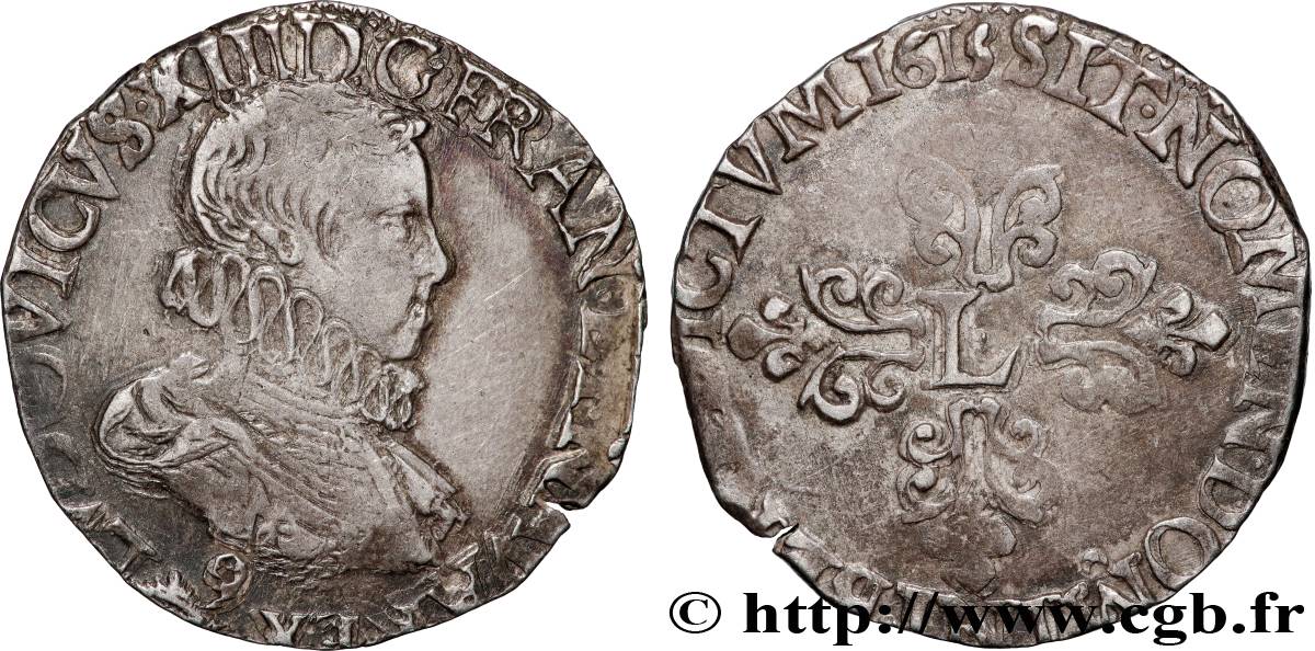 LOUIS XIII  Demi-franc au buste enfantin et fraisé, type de Rennes 1615 Rennes fVZ