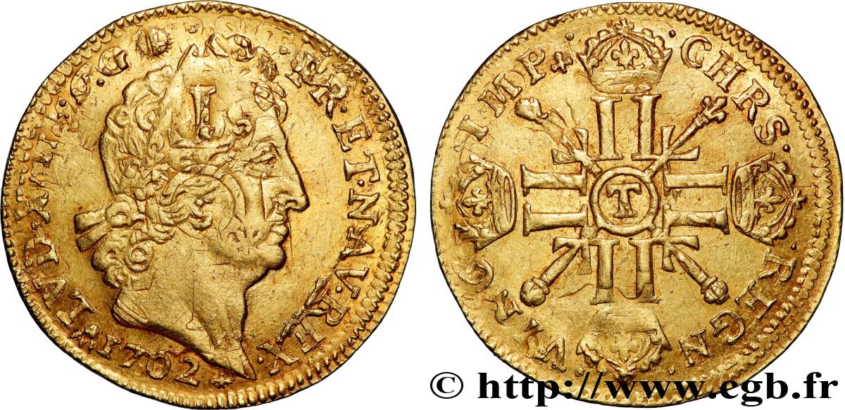 LOUIS XIV  THE SUN KING  Louis d’or aux huit L et aux insignes 1702 Nantes q.SPL