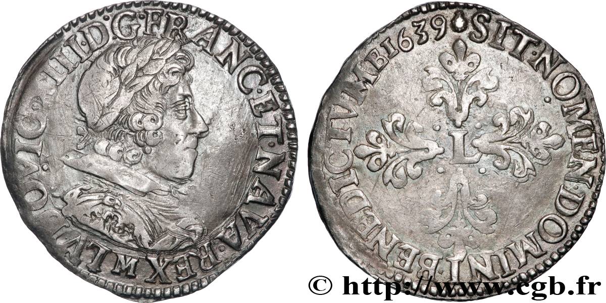 LOUIS XIII LE JUSTE Demi-franc, 10e type 1639 Toulouse TTB+