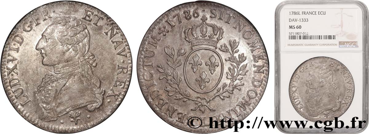 LOUIS XVI Écu aux branches d olivier 1786 Bayonne EBC60