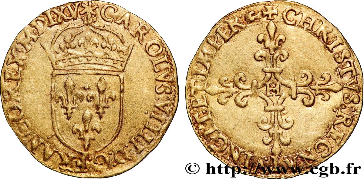 CHARLES IX Écu d or au soleil, 1er type 1565 La Rochelle SUP/TTB+