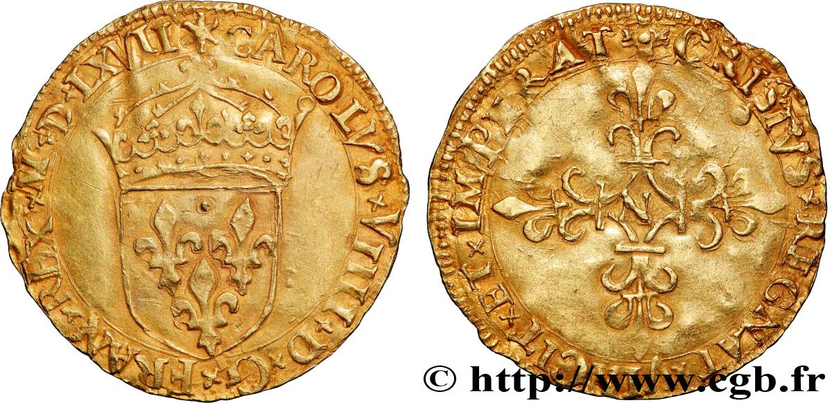 CHARLES IX Écu d or au soleil, 1er type 1567 Montpellier TTB