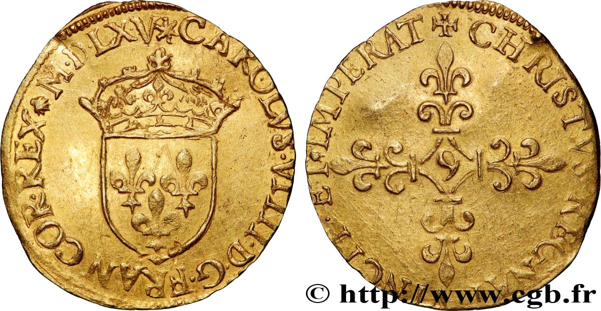 CHARLES IX Écu d or au soleil, 1er type 1565 Rennes q.SPL