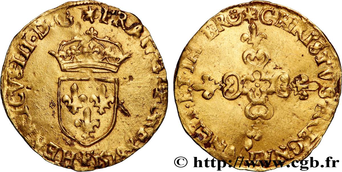 HENRI III Écu d or au soleil, 3e type 1578 Angers TTB