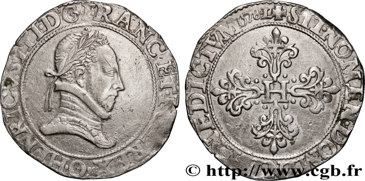 HENRI III Franc au col plat 1578 Riom TTB+