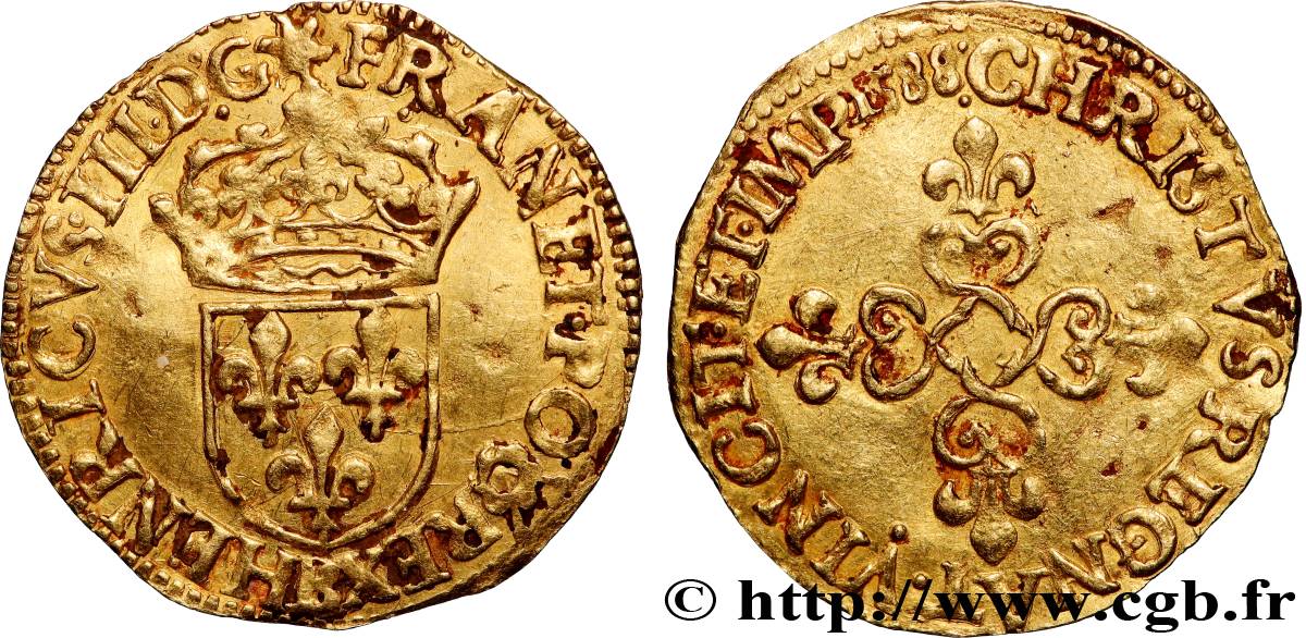 HENRY III Demi-écu d or au soleil, 3e type 1588 Rouen q.SPL