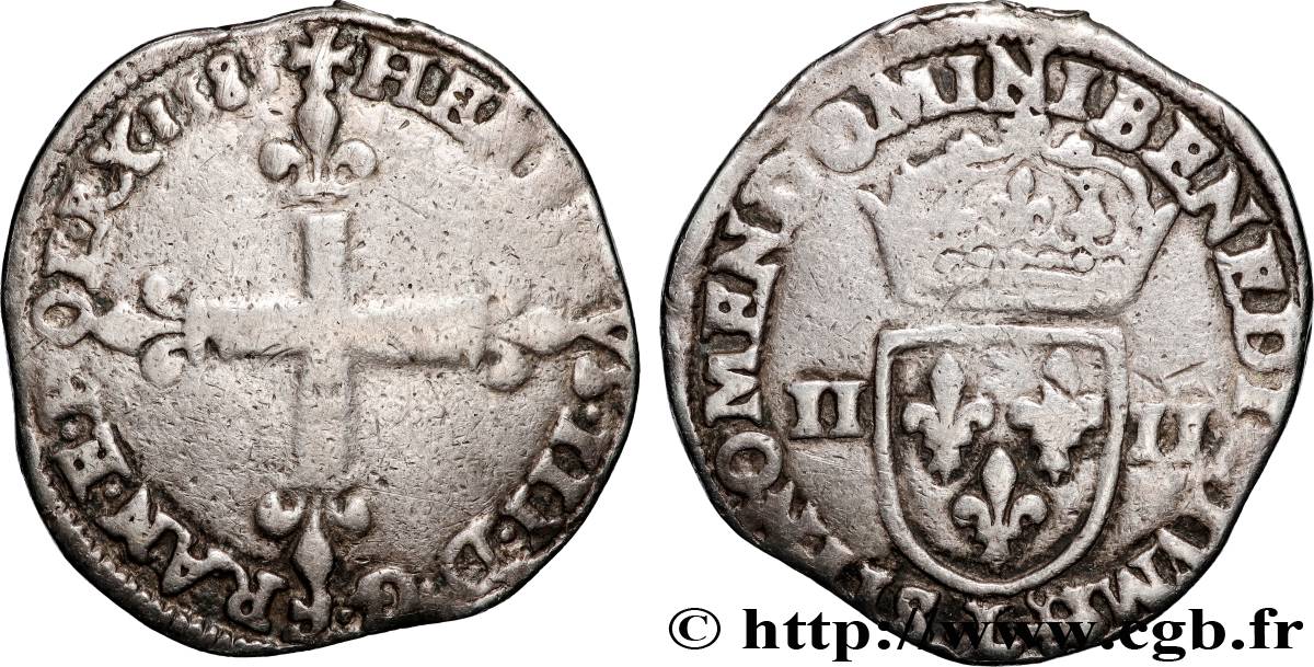 HENRY III Quart d écu, croix de face 1583 Bayonne BC+