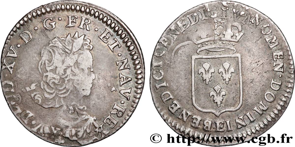 LOUIS XV DIT LE BIEN AIMÉ Sixième d’écu à l’écu de France 1720 Tours TB+/TTB