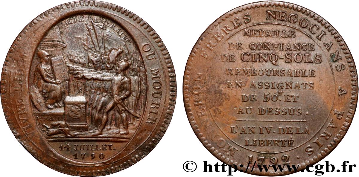 REVOLUTION COINAGE Monneron de 5 sols au serment (An IV), 3e type 1792 Birmingham, Soho XF