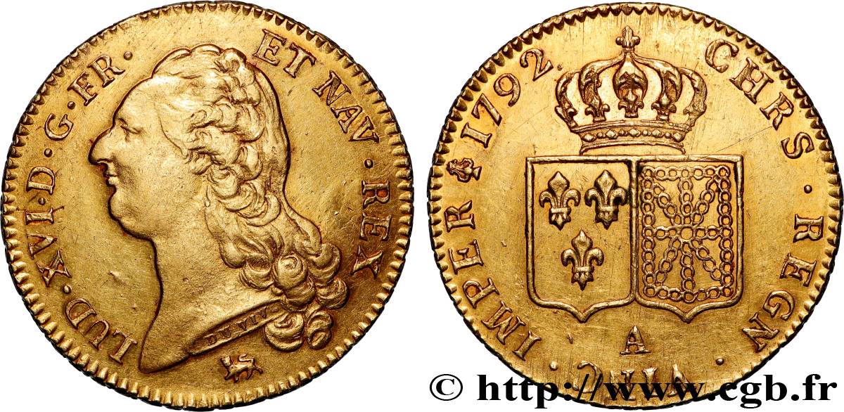 LOUIS XVI Double louis d’or aux écus accolés 1792 Paris SUP